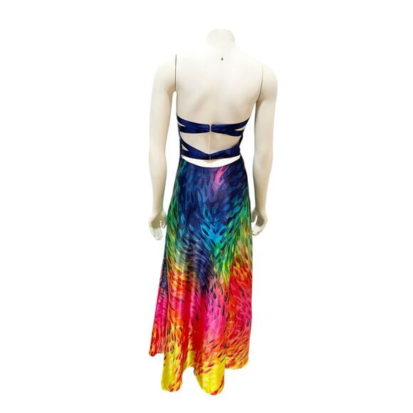 Temptation Rainbow Drops Satin Maxi Gown Strapless Multicolor Sz 8 - Picture 8 of 13